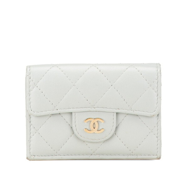 CHANEL Handbags - CHANEL Gray Lambskin Leather Wallet